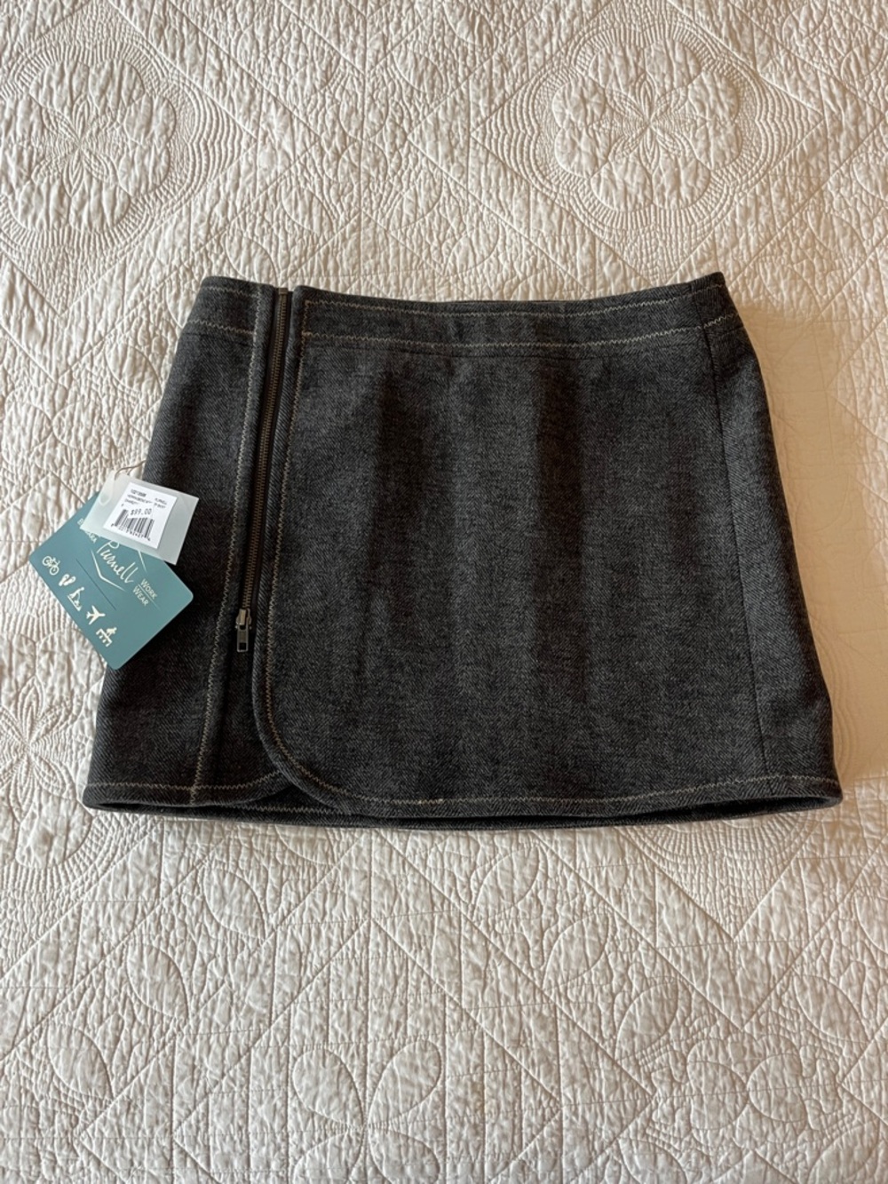 Women's herringbone Mini Skirt with Front Zip